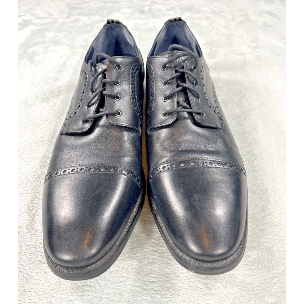 Cole Haan Mens 9.5M Black Leather Cap Toe Oxford Brogue Dress Shoe Lace Up